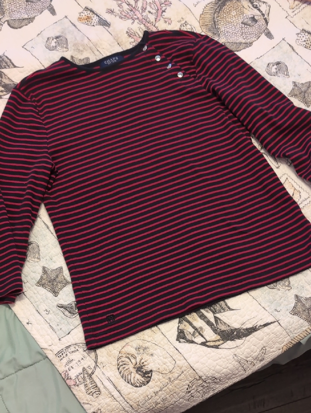 🌼Chaps Red & Navy Striped Long Sleeve Top